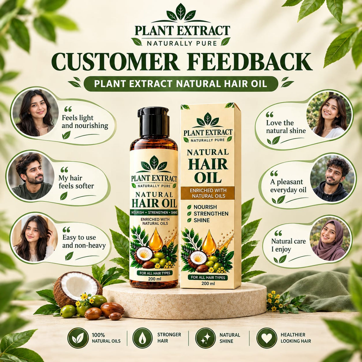 Plant Extract Natural Hair Oil – Nourish, Strengthen & Shine