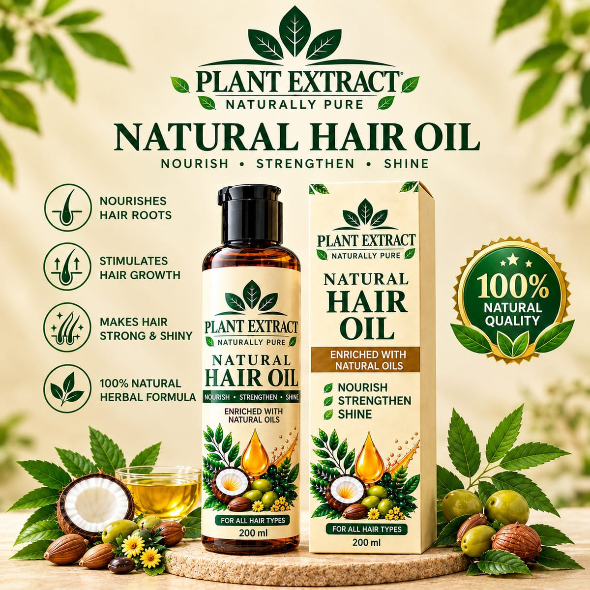 Plant Extract Natural Hair Oil – Nourish, Strengthen & Shine
