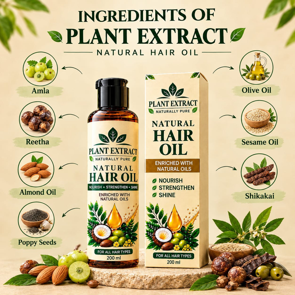 Plant Extract Natural Hair Oil – Nourish, Strengthen & Shine