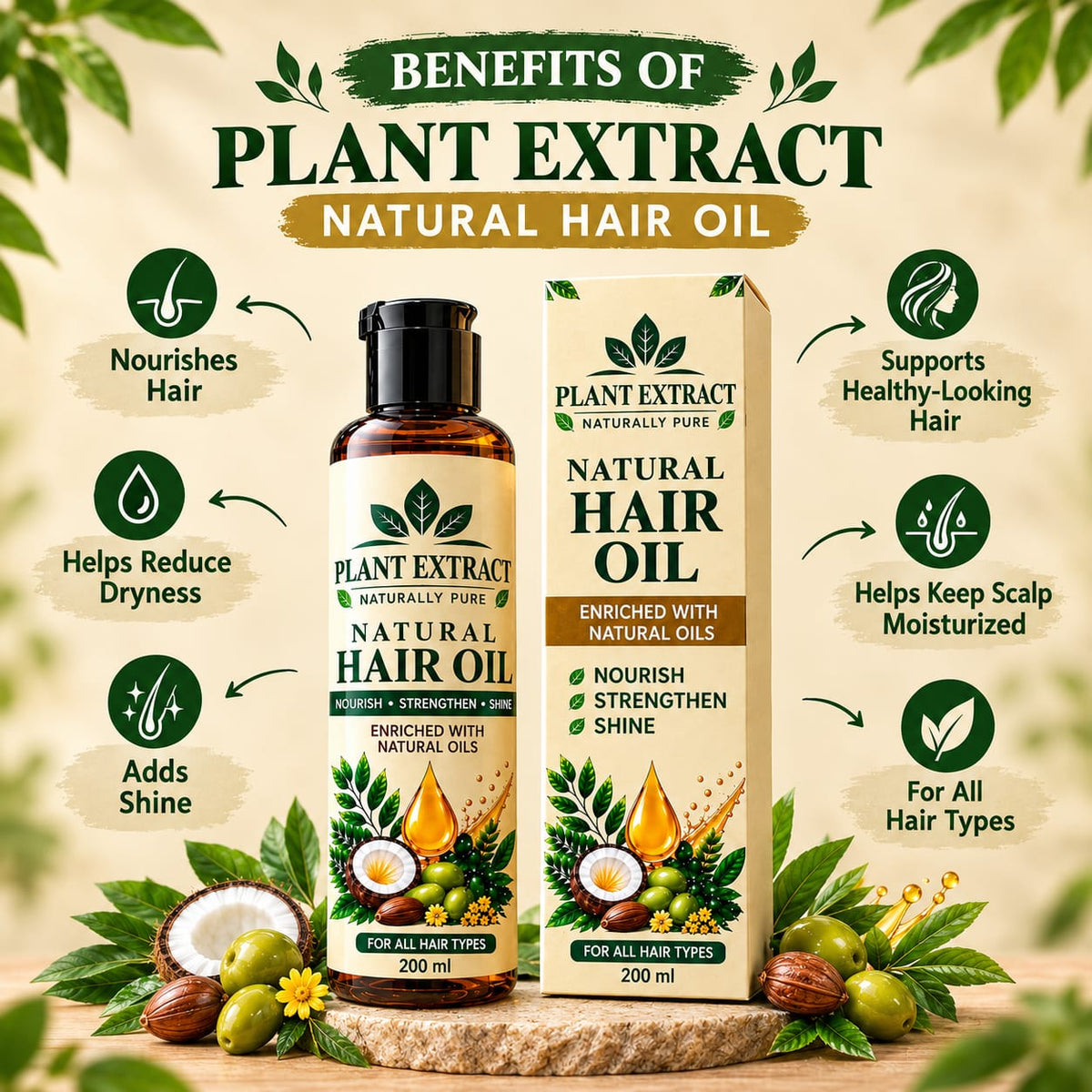 Plant Extract Natural Hair Oil – Nourish, Strengthen & Shine