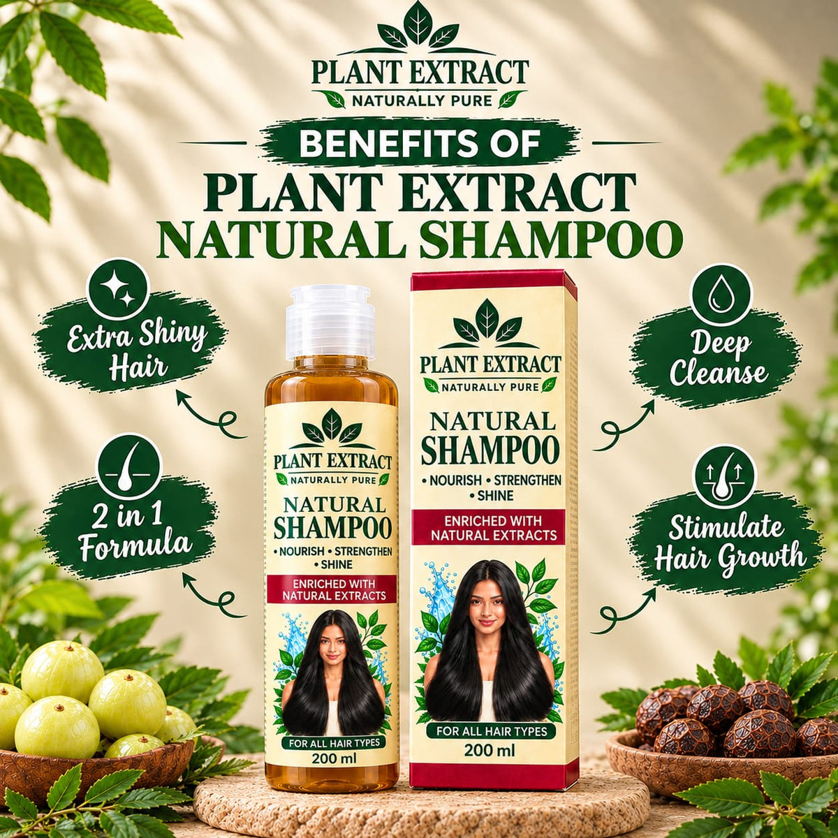 Plant Extract Natural Shampoo – Enriched with Natural Herbal Extracts